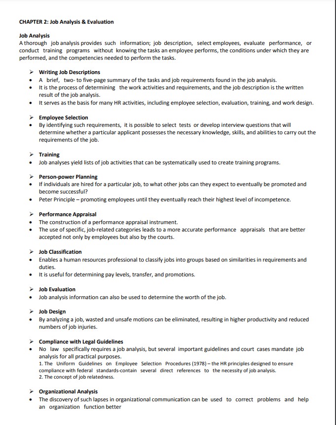 Job Analysis and Evaluation - NoteXchange