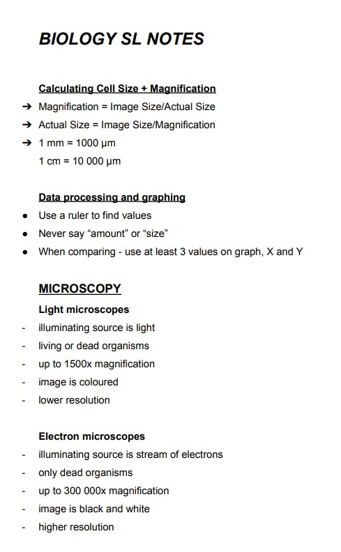 IB Biology SL Notes - NoteXchange