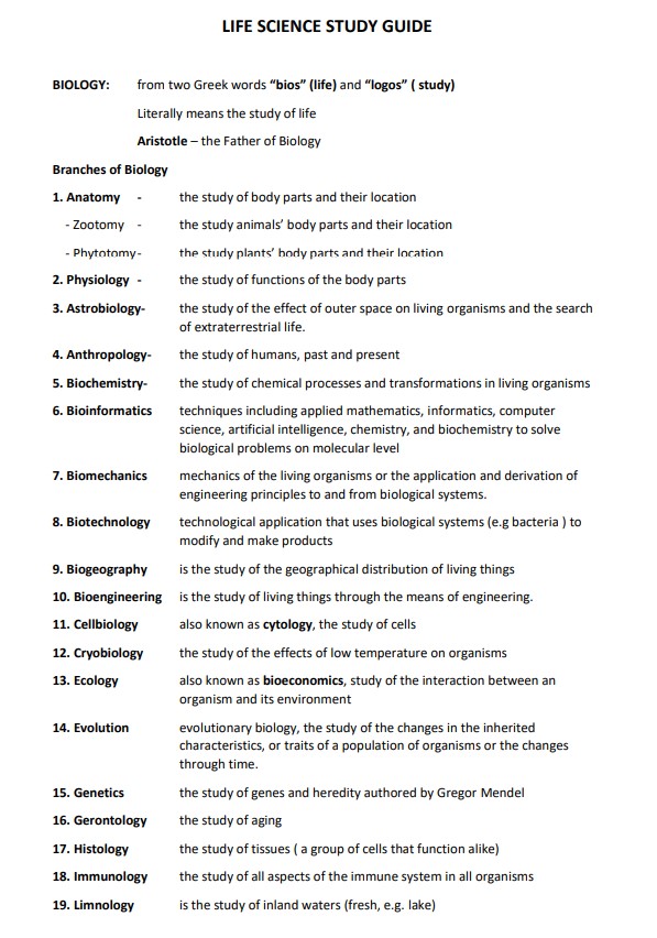 Life Science Study Guide - NoteXchange