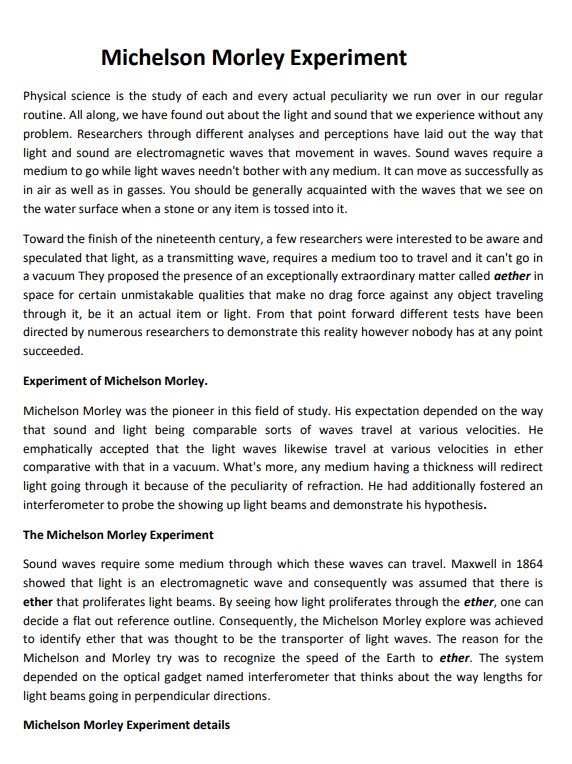 summary of michelson morley experiment