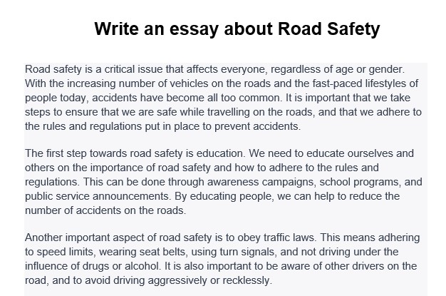 advertising essay on road safety