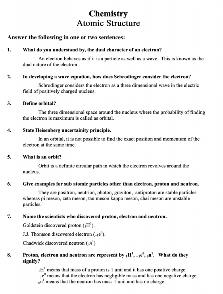 Atomic Structure Brief Q &A