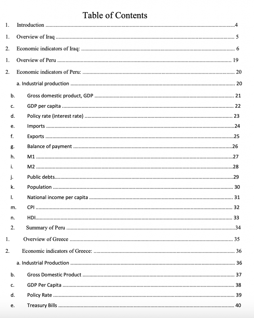 Economic Analysis of Iraq, Peru, and Greece