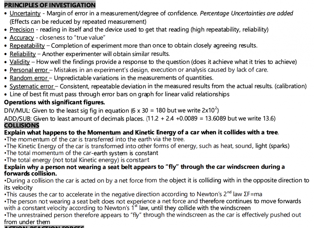 VCE Physics Units 3 and 4 Cheat Sheet