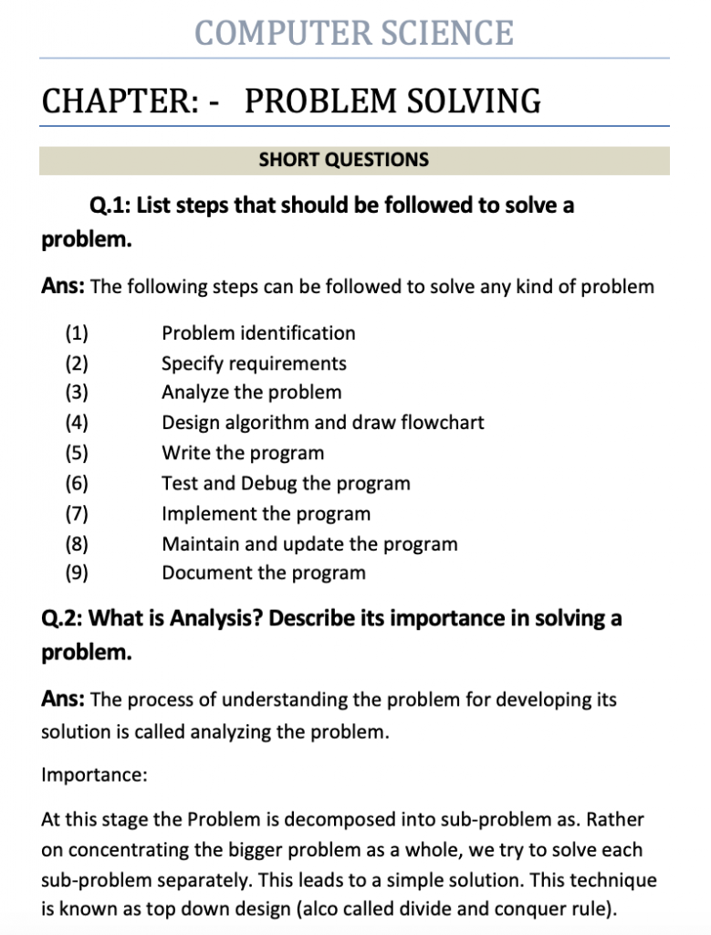 Problem Solving in Computer Science