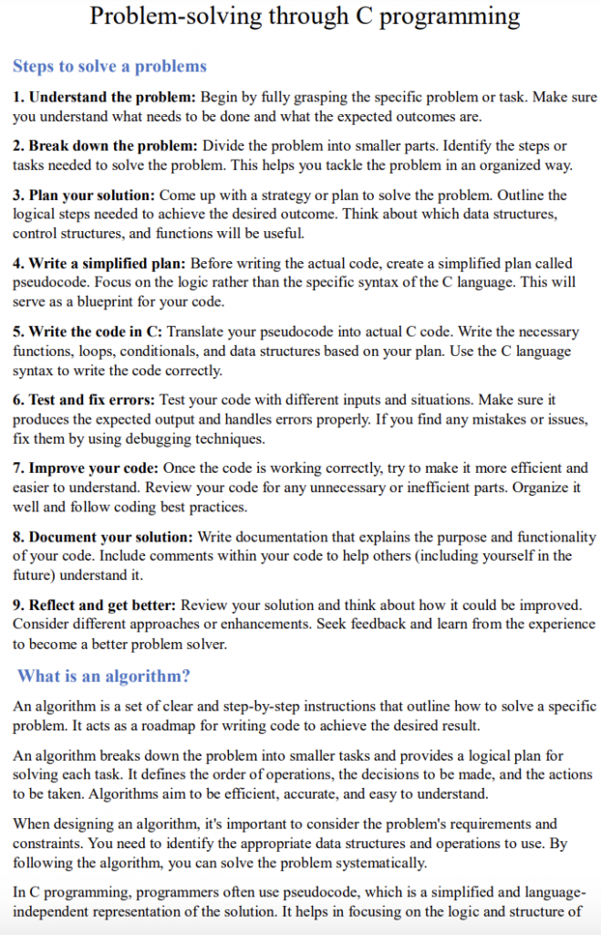 Problem-Solving Through C Language