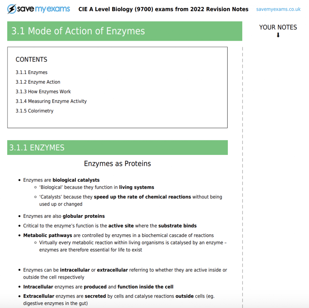 Biology A-Level Chapter 3