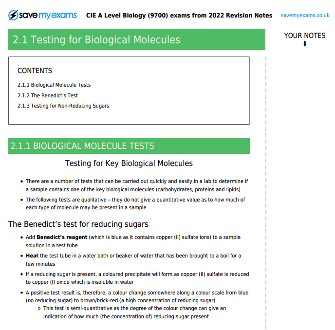 Biology A-Level Chapter 2 - NoteXchange