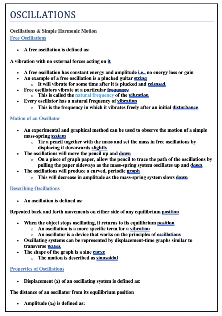 Physics Oscillations Summary