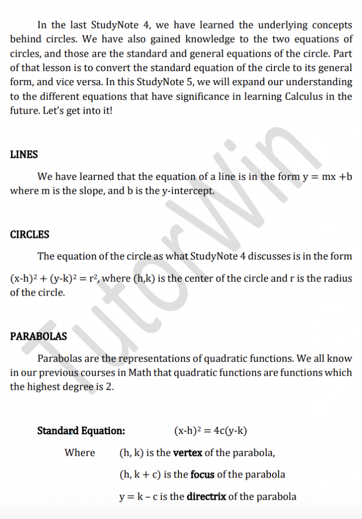 Equations and Graphs in Differential Calculus