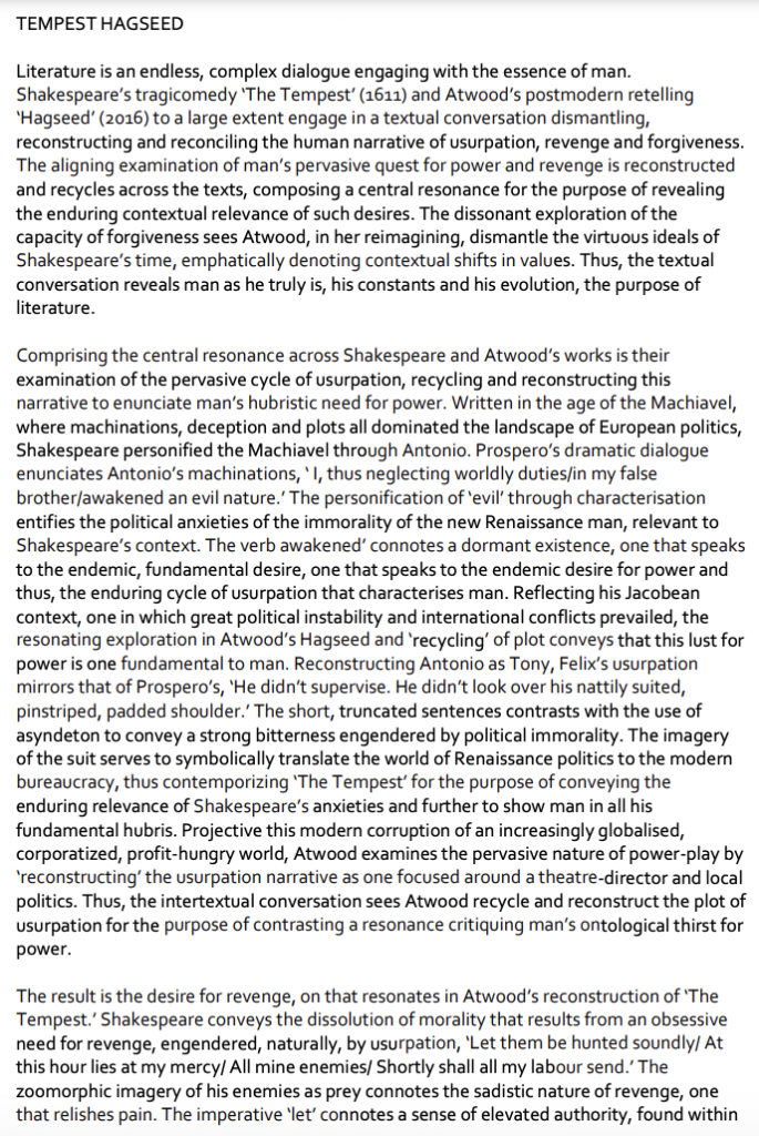 Advanced English Tempest-Hagseed EssayAdvanced English Tempest-Hagseed Essay
