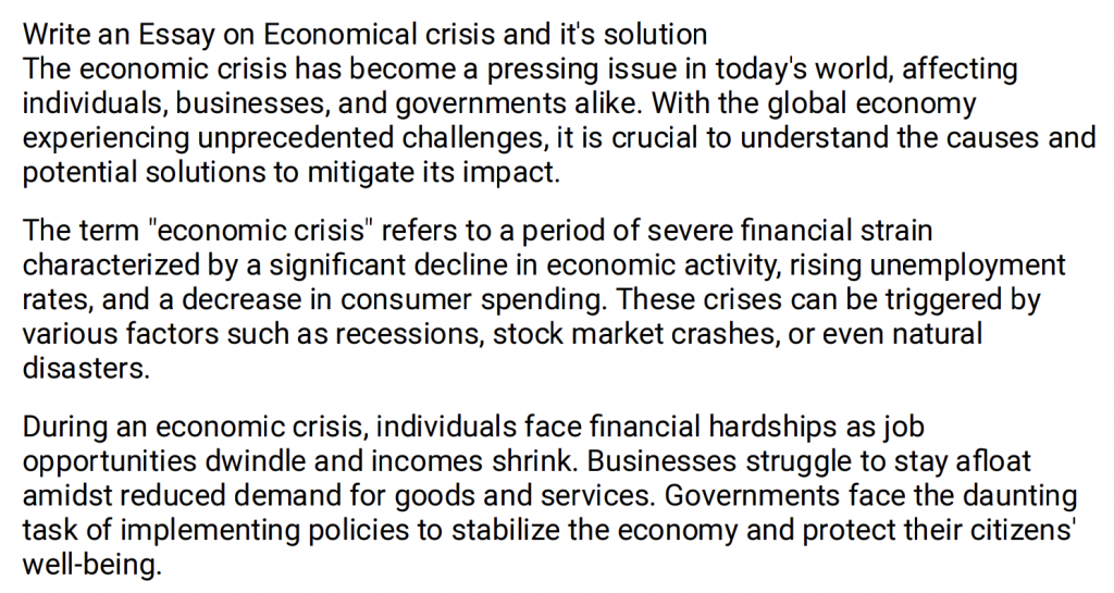 Economic Crisis and Its Solution Essay