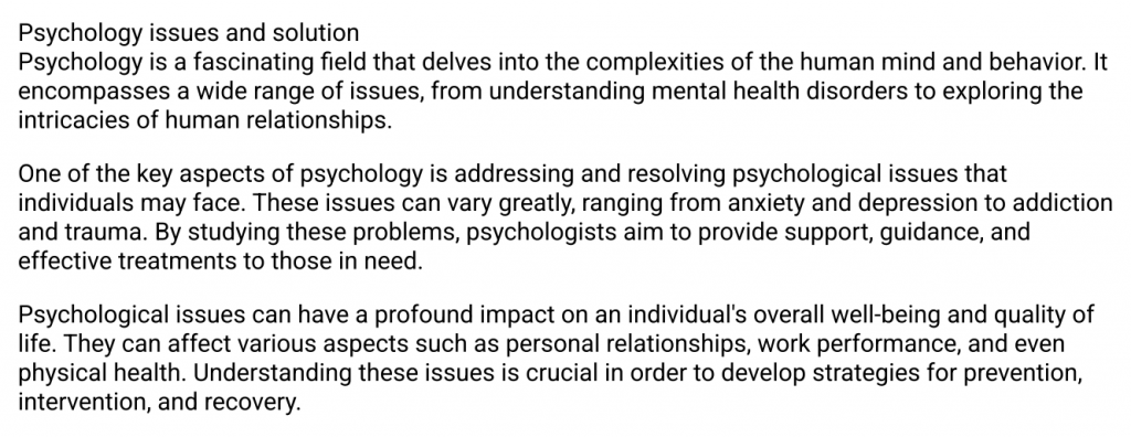 Psychology Issue and Solutions