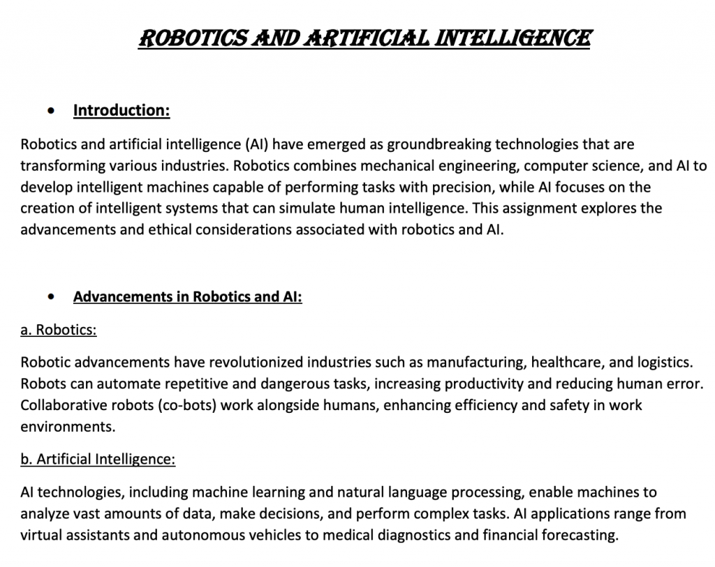 Robotics and Artificial Intelligence