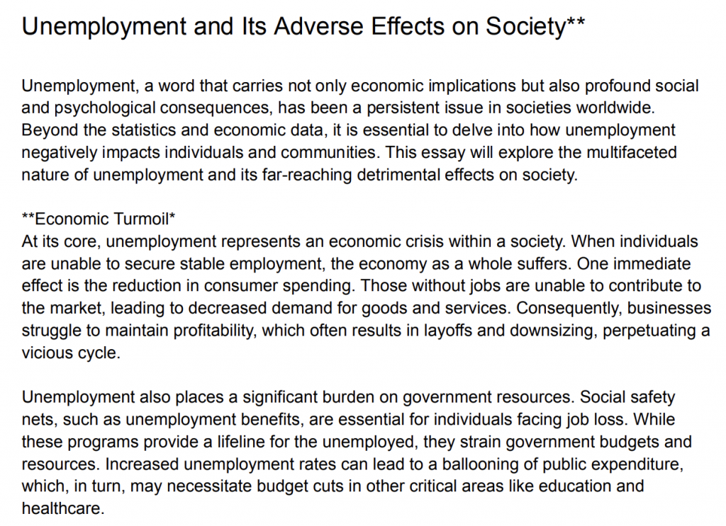 Unemployment and Its Effects on Society