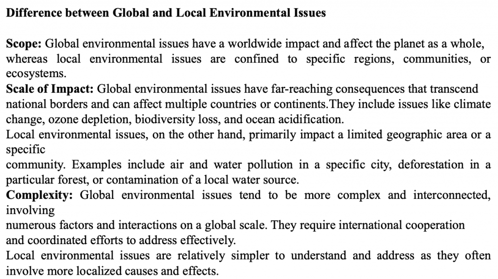 Global and Local Environmental Issues