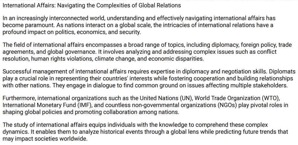 International Affairs Notes